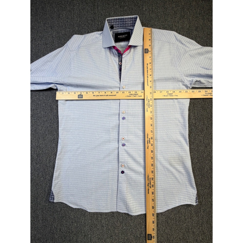 Maceoo Einstein Repeat Blue Jacquard Dress Shirt Mens Long Sleeve Pink‎ Trim L - Picture 2 of 9